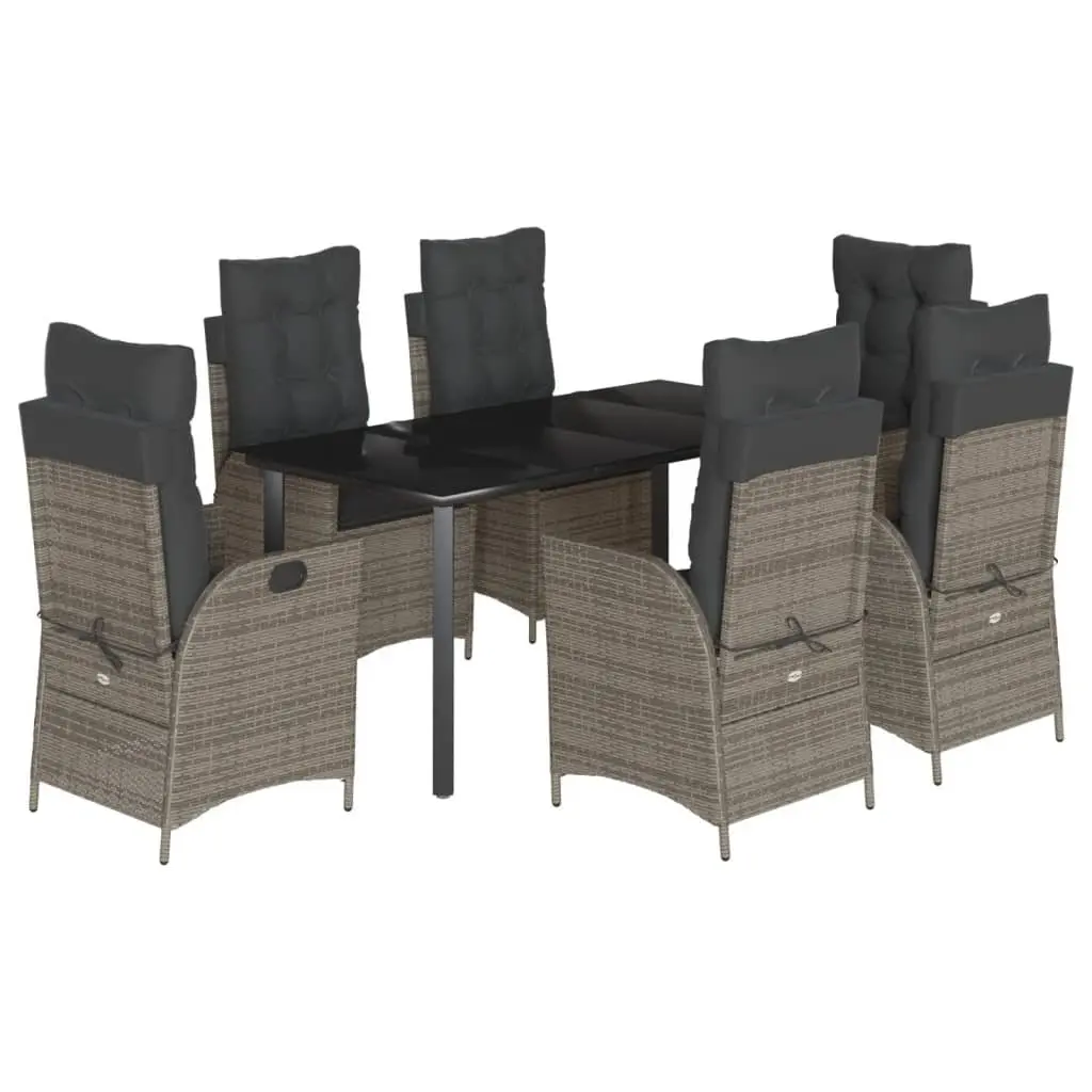 7 Piece Grey Poly Rattan Garden Dining Set with Cushions