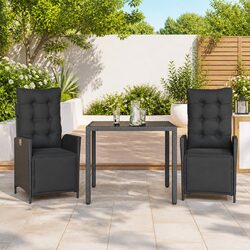 Black Poly Rattan 3-Piece Outdoor Dining Set with Cushions