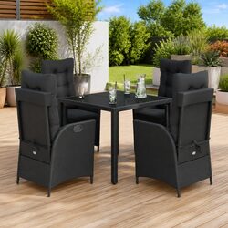 Durable 5 Piece Outdoor Dining Set in Black Poly Rattan