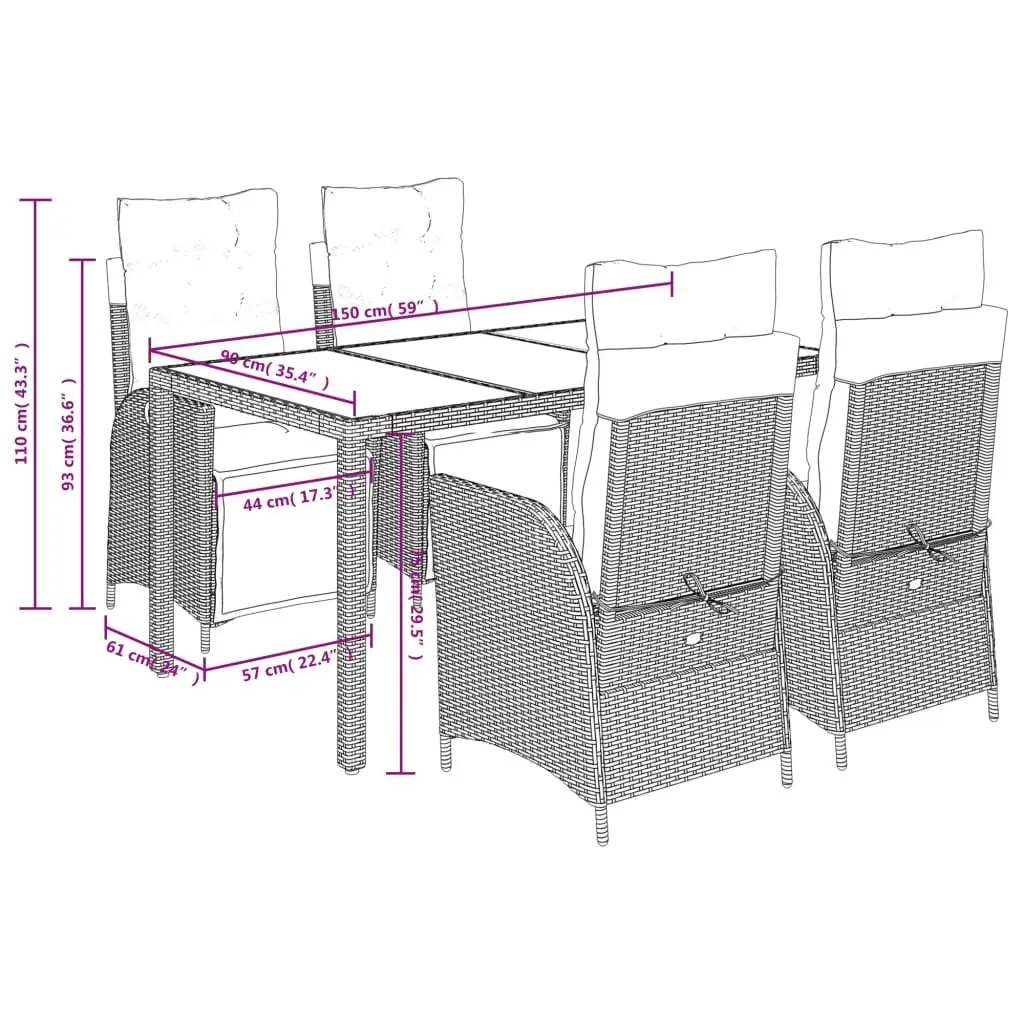5-Piece Black Outdoor Garden Dining Set