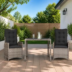 Durable 3 Piece Grey Poly Rattan Dining Set with Cushions