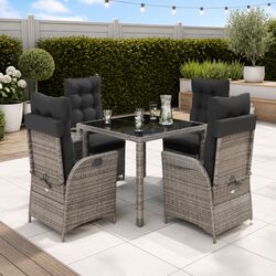 Grey Poly Rattan 5 Piece Garden Dining Set with Cushions