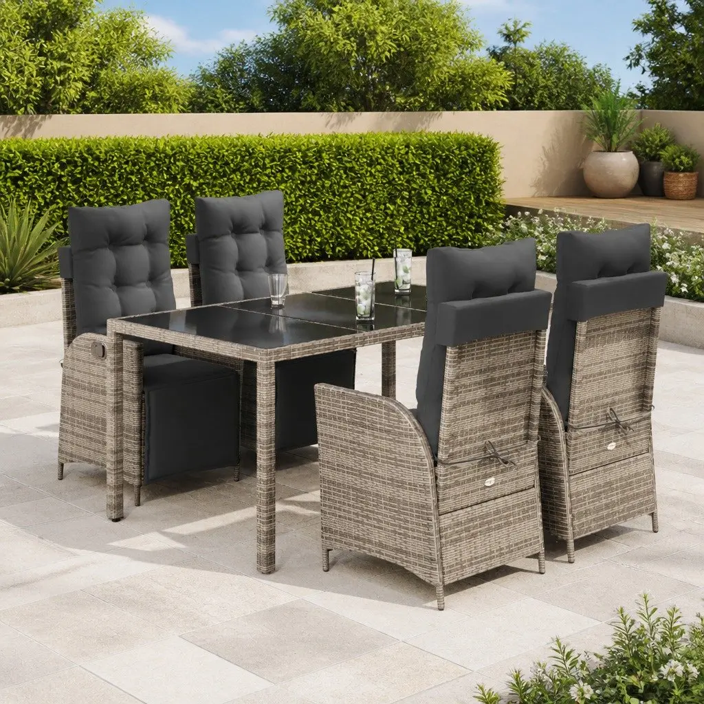 5 Piece Outdoor Rattan Dining Set with Cushions