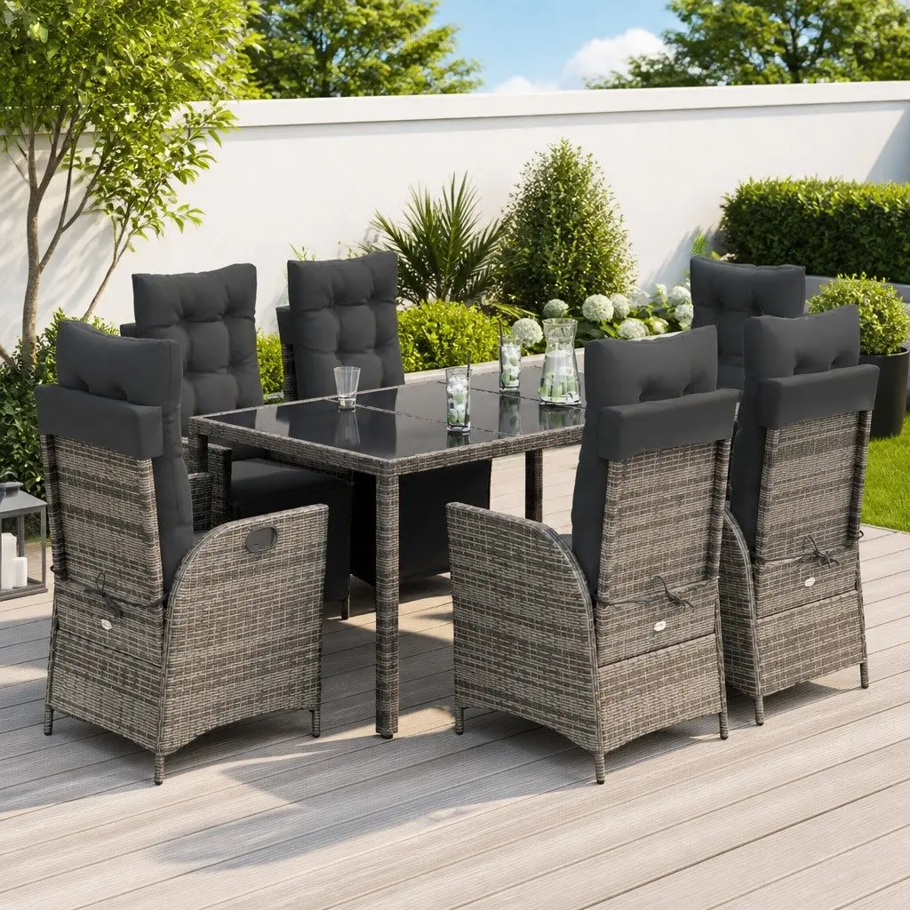 7 Piece Grey Poly Rattan Garden Dining Set