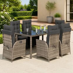 Durable 7 Piece Grey Poly Rattan Garden Dining Set