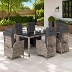 Durable 9 Piece Garden Dining Set with Grey Poly Rattan