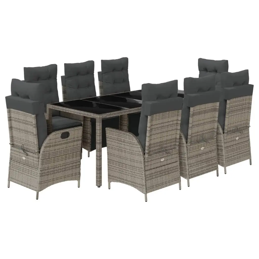 9 Piece Garden Dining Set with Grey Poly Rattan