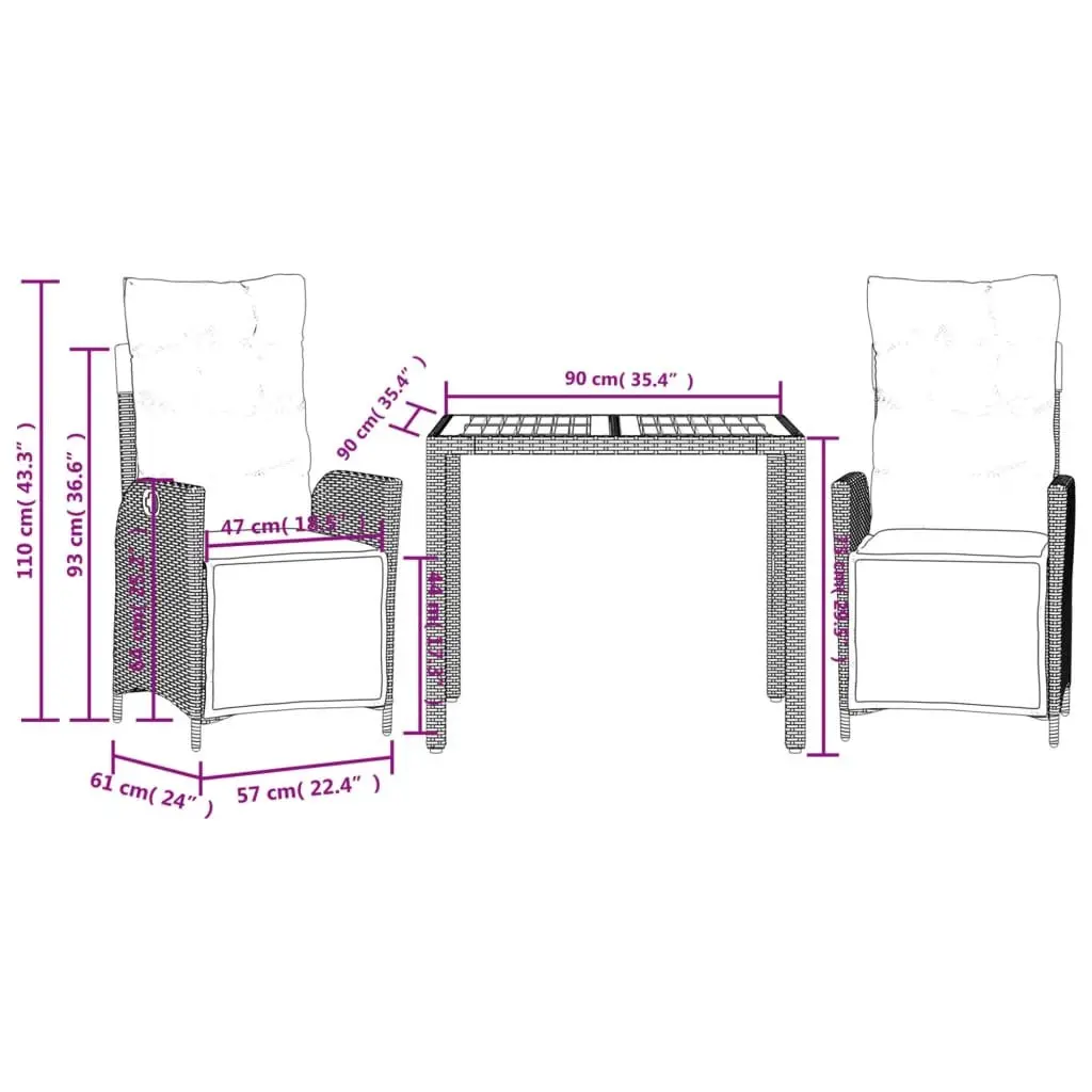 Black Garden Dining Set with Cushions