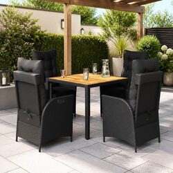 Premium Black PE Rattan Outdoor Dining Set - 5 Pieces