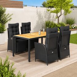 Durable 5 Piece Outdoor Dining Set in Black PE Rattan