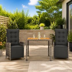 Premium 3 Piece Grey Poly Rattan Outdoor Dining Set