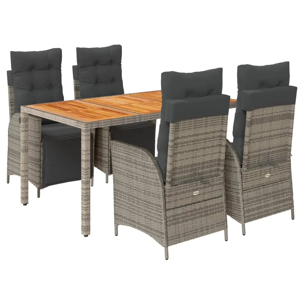 5 Piece Garden Dining Set PE Rattan Acacia Wood Grey Outdoor Furniture