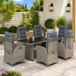 Premium 7 Piece Grey Poly Rattan Garden Dining Set