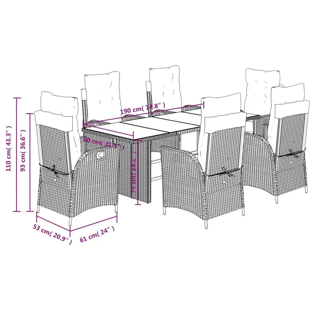7 Piece Grey Poly Rattan Garden Dining Set