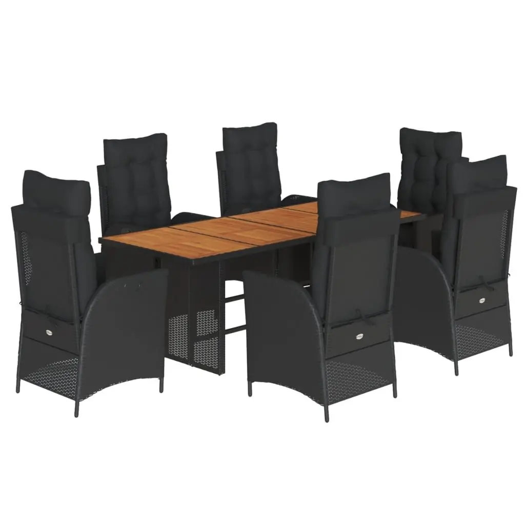 7 Piece Black PE Rattan Garden Dining Set