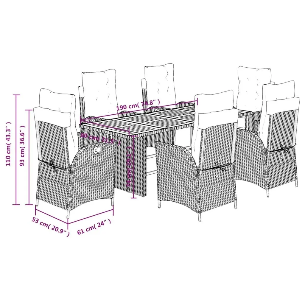 7 Piece Black PE Rattan Garden Dining Set