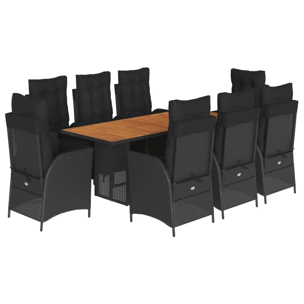 9-Piece Black Poly Rattan Garden Dining Set