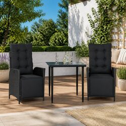 Sturdy 3-Piece Black Poly Rattan Garden Dining Set