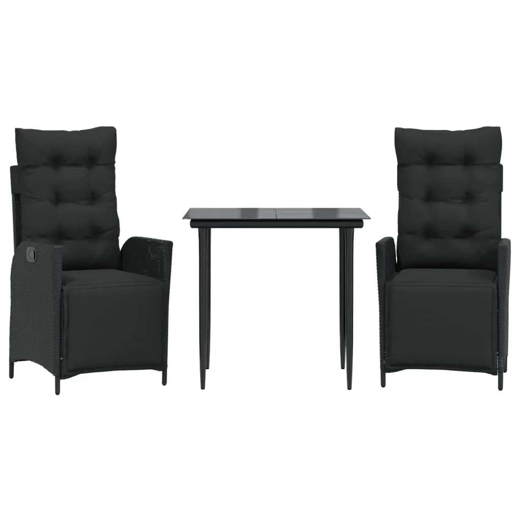 3-Piece Black Poly Rattan Garden Dining Set