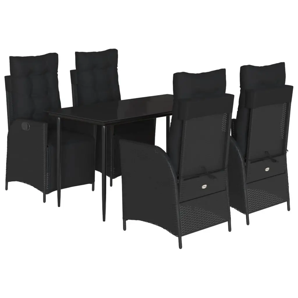 Garden Dining Set PE Rattan 5 Piece Black Tempered Glass Table Patio Furniture