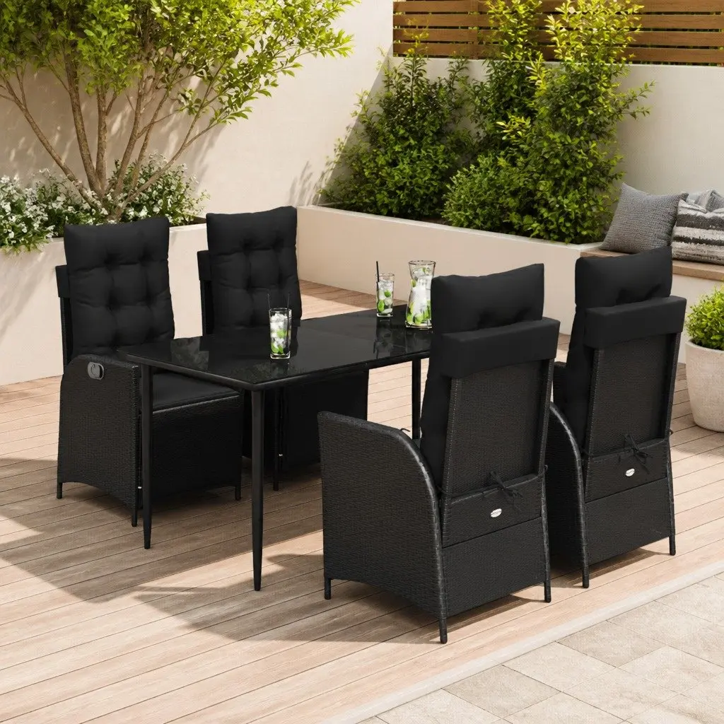 Outdoor Dining Set PE Rattan 5 Piece Black with Cushions