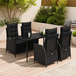 Premium Black Poly Rattan Outdoor Dining Set with Cushions
