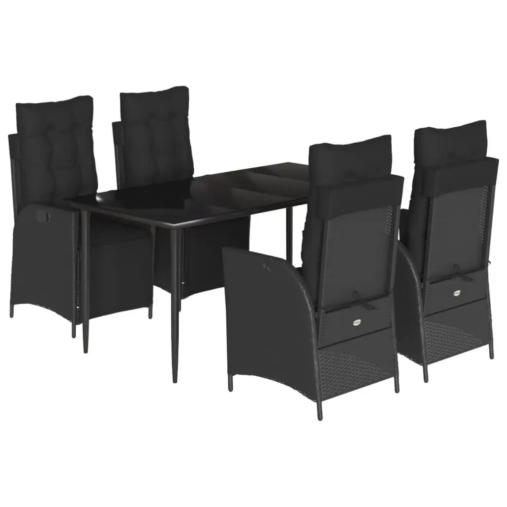 Outdoor Dining Set PE Rattan 5 Piece Black with Cushions