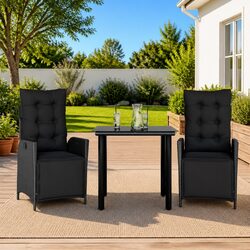 Black Poly Rattan Outdoor Garden Dining Set - 3 Pieces