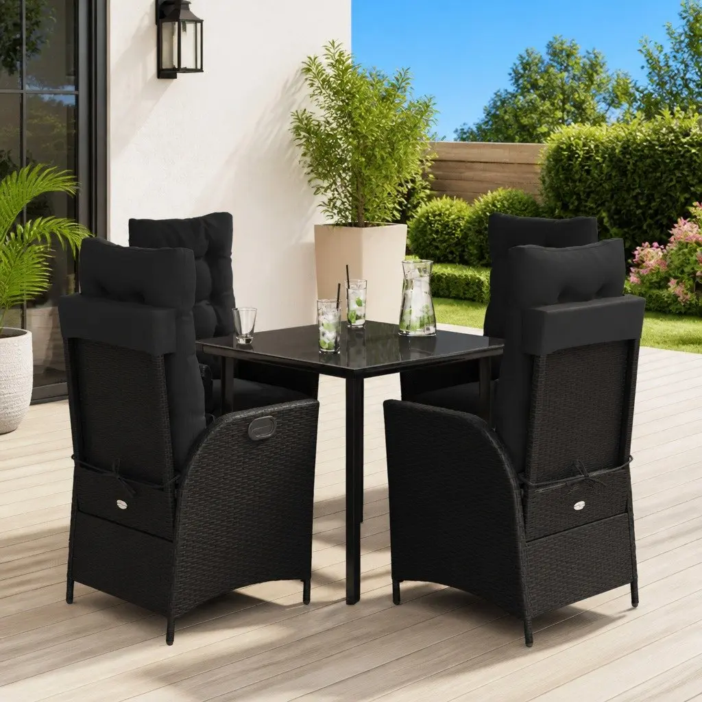 5-Piece Black Poly Rattan Garden Dining Set