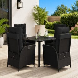 Durable 5-Piece Black Poly Rattan Garden Dining Set
