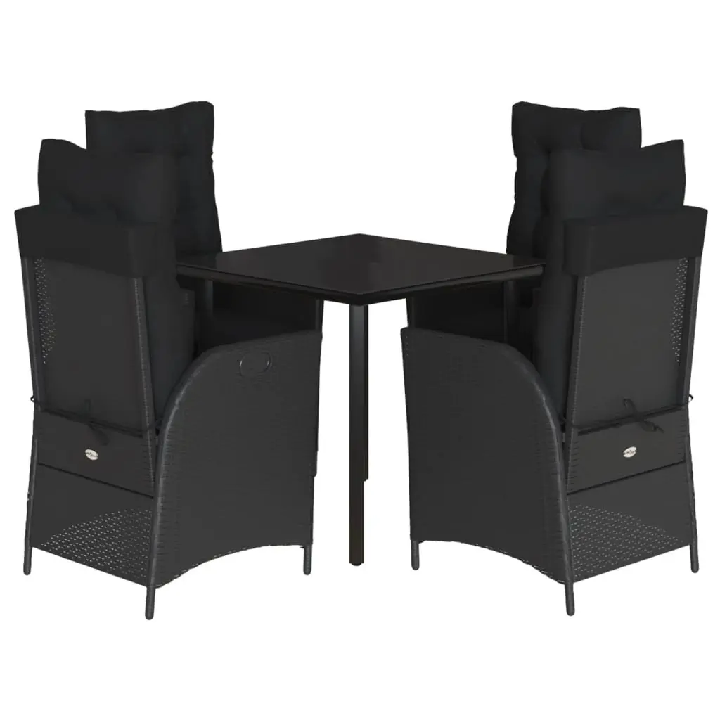 5-Piece Black Poly Rattan Garden Dining Set