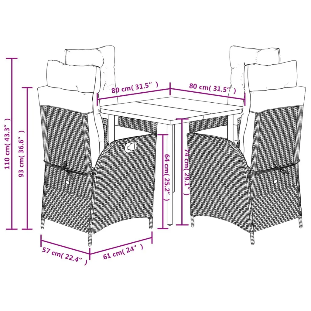 5-Piece Black Poly Rattan Garden Dining Set