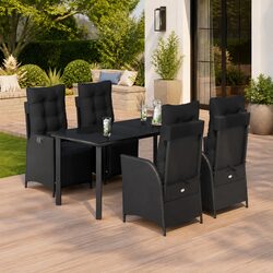 5 Piece Black Poly Rattan Garden Dining Set with Cushions