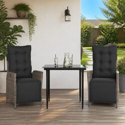 Durable 3 Piece Garden Dining Set with Cushions in Grey