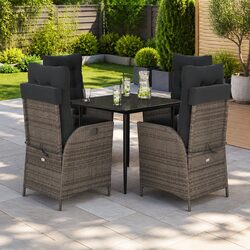 5 Piece Grey Garden Dining Set with PE Rattan Chairs