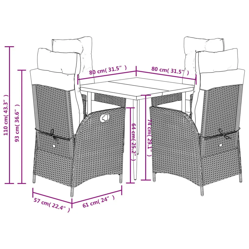 Garden Dining Set PE Rattan 5 Piece Outdoor Furniture Cushions Grey