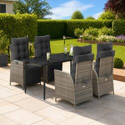 5 Piece Grey Poly Rattan Outdoor Dining Set with Cushions