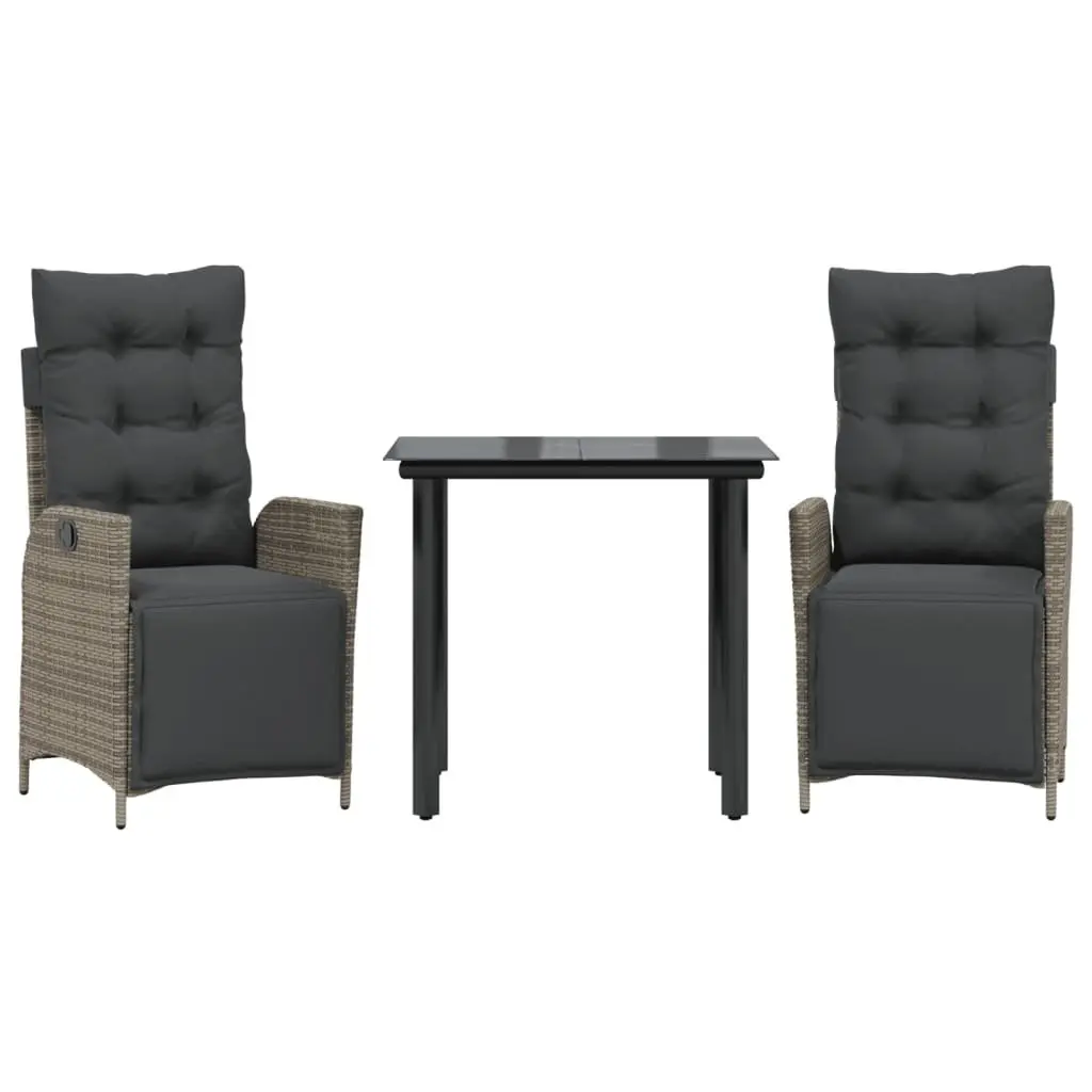 Outdoor Dining Set PE Poly Rattan 3 Piece Grey Furniture Patio Table Chairs