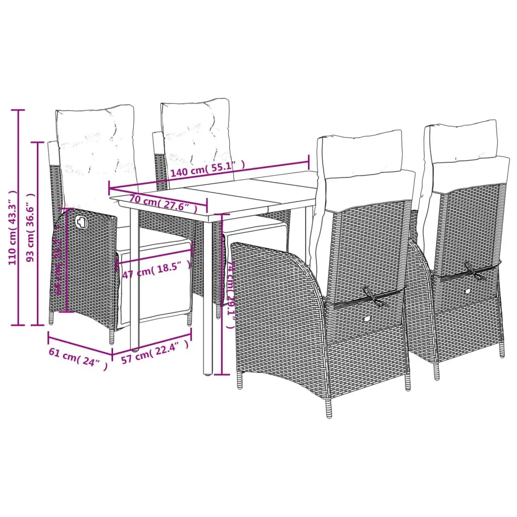 5-Piece Outdoor Dining Set in Grey Rattan
