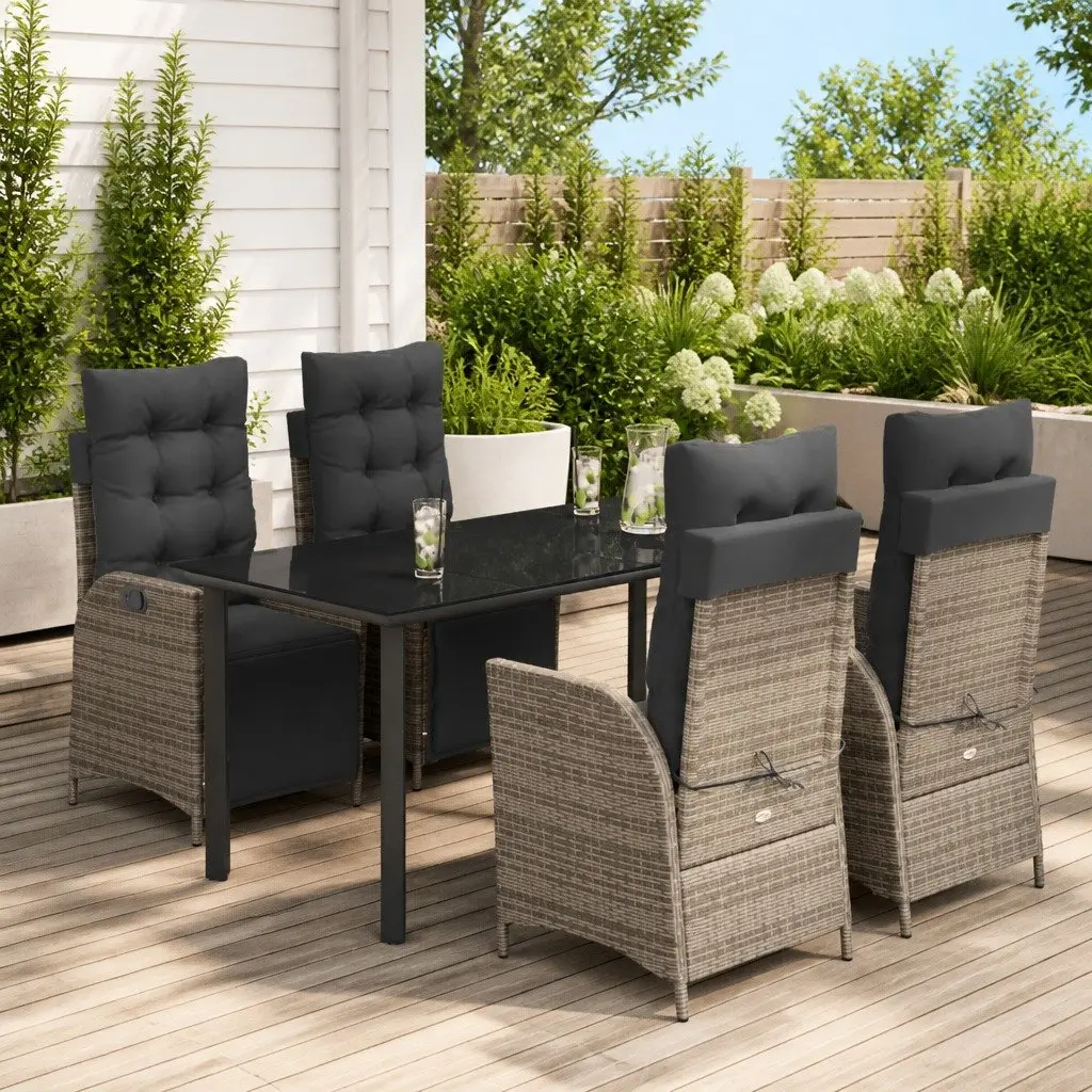 5-Piece Garden Dining Set with Grey Cushions