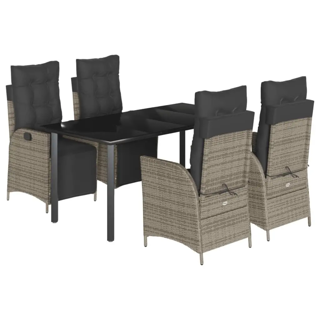 5-Piece Garden Dining Set with Grey Cushions