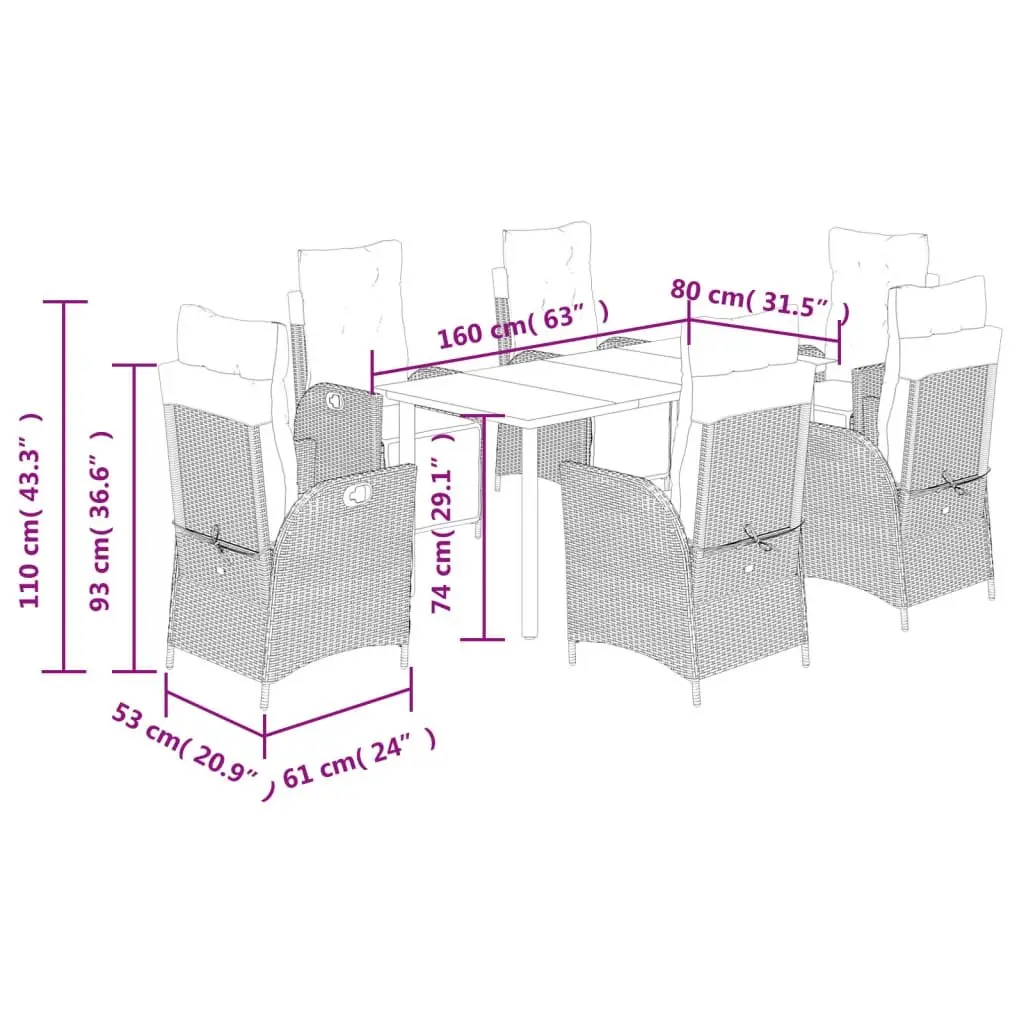 Garden Dining Set 7 Piece Outdoor Furniture Rattan Chairs Table Patio Cushions
