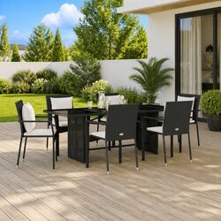 Premium 7 Piece Outdoor Dining Set with Black Poly Rattan