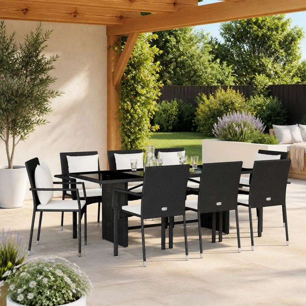 Outdoor Dining Set Poly Rattan 9 Piece Garden Furniture Table Chairs Black