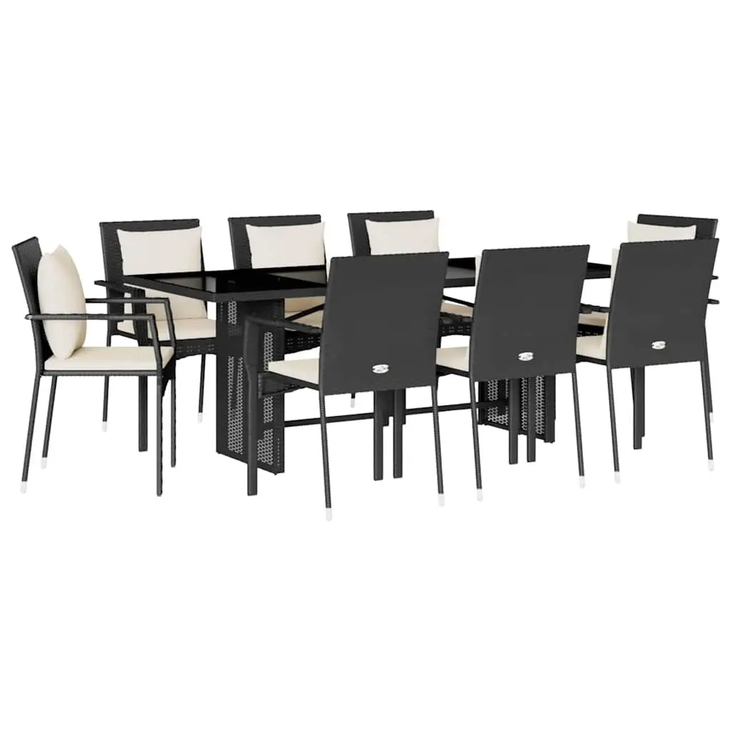 Outdoor Dining Set Poly Rattan 9 Piece Garden Furniture Table Chairs Black