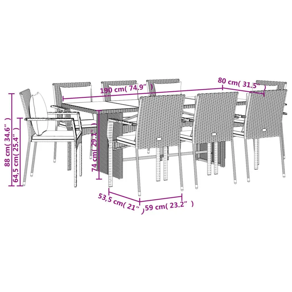 9-Piece Outdoor Garden Dining Set with Cushions