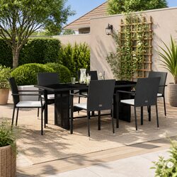 Premium 7-Piece Outdoor Dining Set with Black Poly Rattan