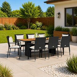 Black Poly Rattan Outdoor Dining Set with Cushions