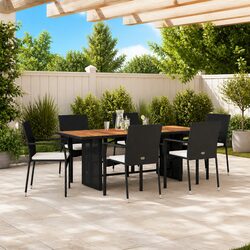 Sturdy 7 Piece Black Outdoor Dining Set with Cushions