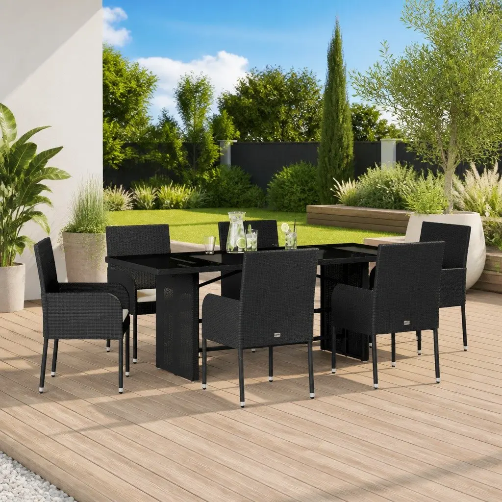 Black Poly Rattan 7 Piece Outdoor Dining Set